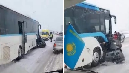 Автобус смял легковушку в Нур-Султане