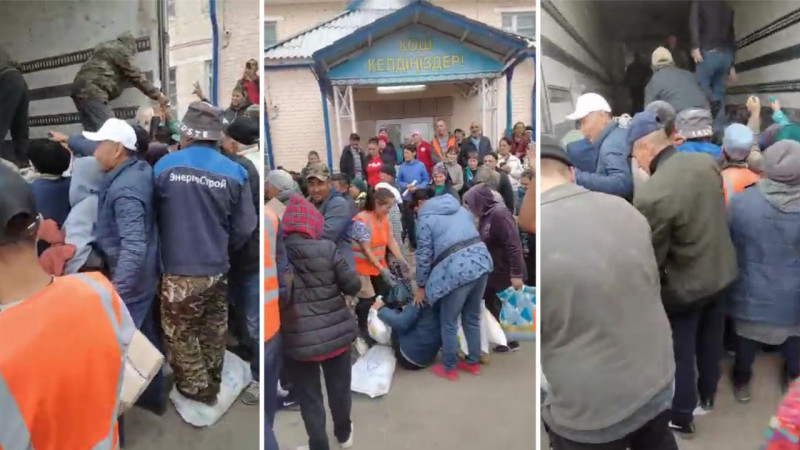 Видео с беспорядочной раздачей гумпомощи в Костанайской области