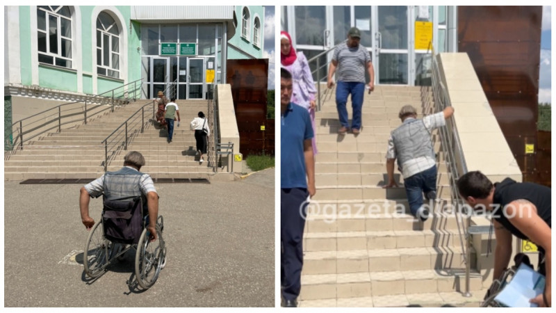 В Актобе инвалид на коленях поднимался в ЦОН
