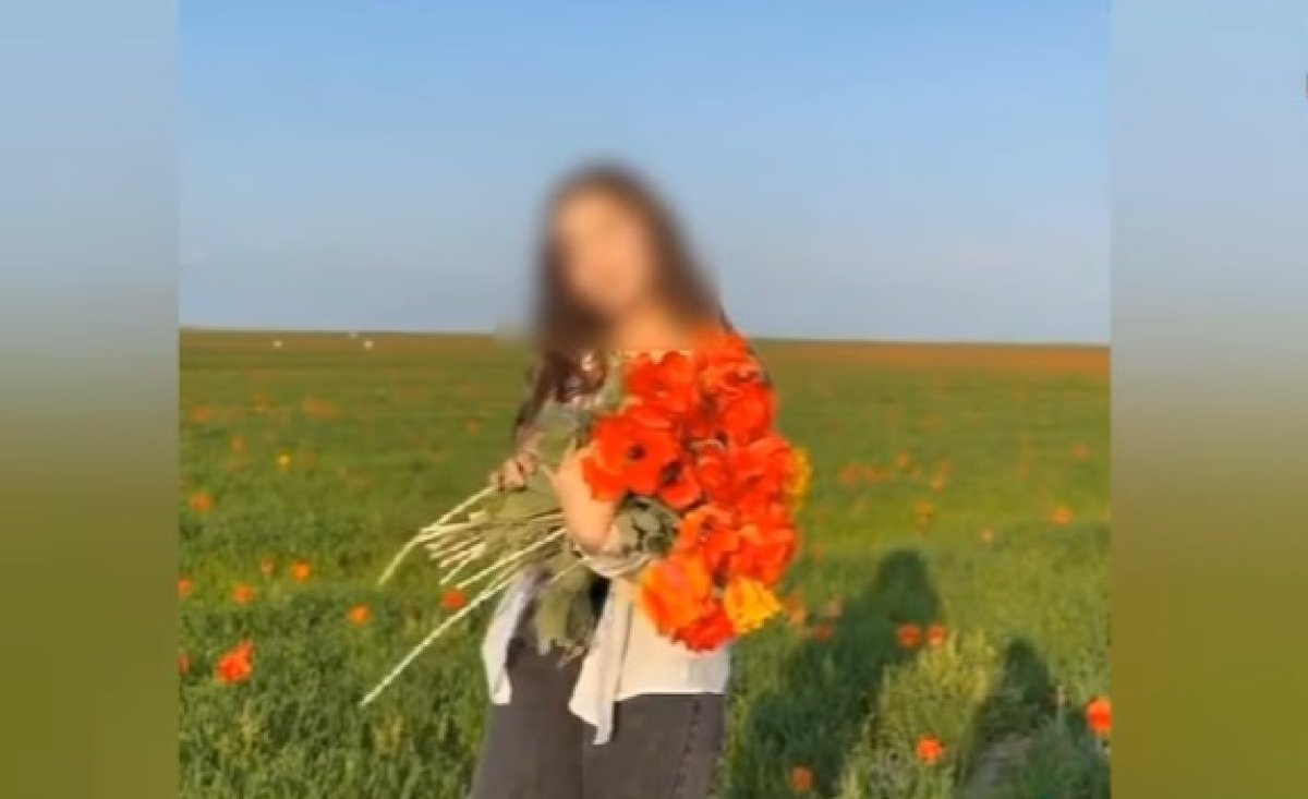 Студентка сорвала краснокнижные тюльпаны в Туркестанской области