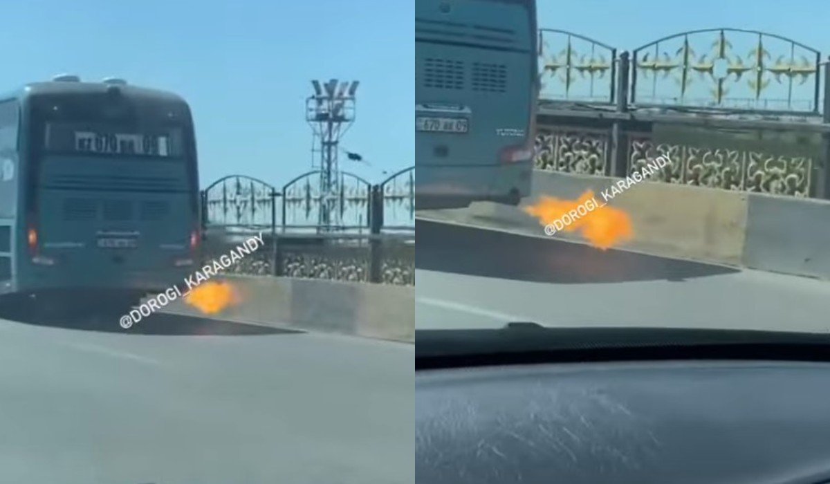 «Форсаж по-карагандински»: автобус, извергающий пламя сняли на видео